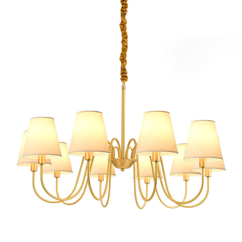 Traditional Classic Radial Pendant Light Copper Chandelier with White Fabrics Shade