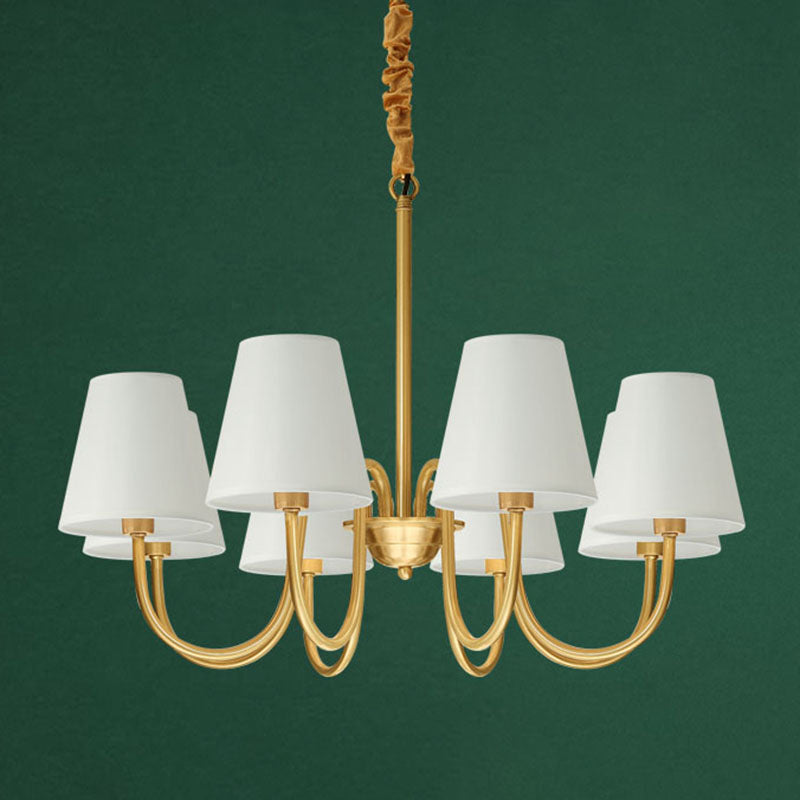 Traditional Classic Radial Pendant Light Copper Chandelier with White Fabrics Shade