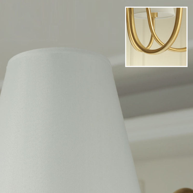 Traditional Classic Radial Pendant Light Copper Chandelier with White Fabrics Shade