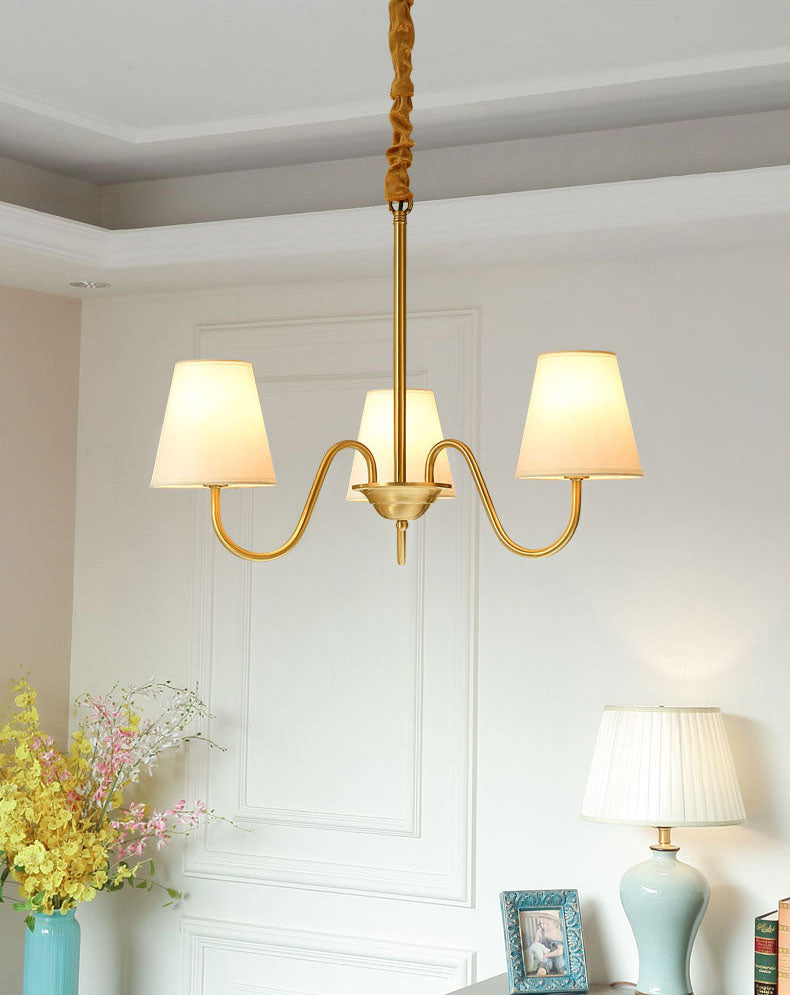 Traditional Classic Radial Pendant Light Copper Chandelier with White Fabrics Shade