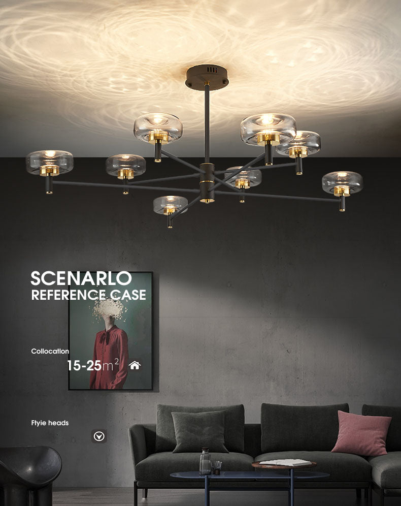 Modern Black Sputnik Chandelier Light Fixtures Aluminum Hanging Lamp for Living Room