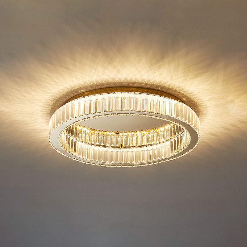 Stainless-Steel LED Ceiling Light in Modern Luxury Style Crystal Circular Flush Mount for Bedroom