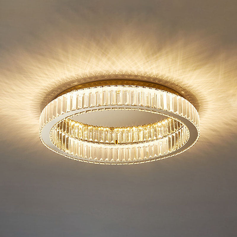 Stainless-Steel LED Ceiling Light in Modern Luxury Style Crystal Circular Flush Mount for Bedroom