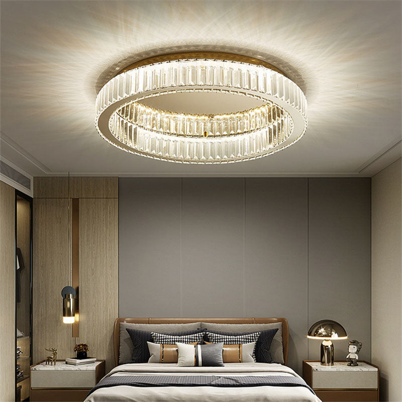 Stainless-Steel LED Ceiling Light in Modern Luxury Style Crystal Circular Flush Mount for Bedroom