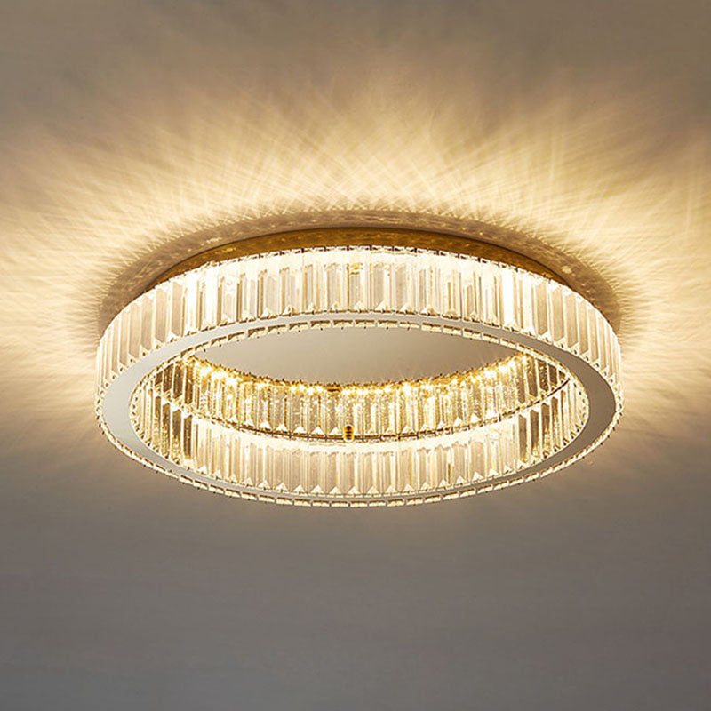 Stainless-Steel LED Ceiling Light in Modern Luxury Style Crystal Circular Flush Mount for Bedroom