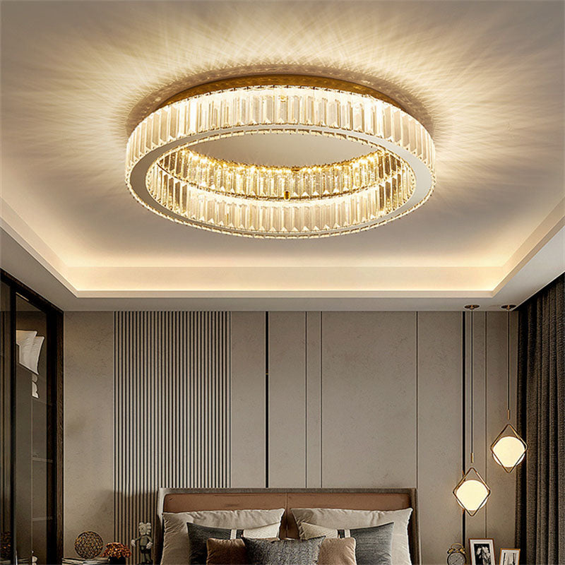 Stainless-Steel LED Ceiling Light in Modern Luxury Style Crystal Circular Flush Mount for Bedroom