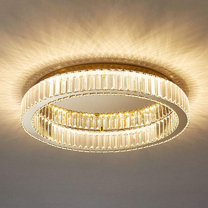 Stainless-Steel LED Ceiling Light in Modern Luxury Style Crystal Circular Flush Mount for Bedroom