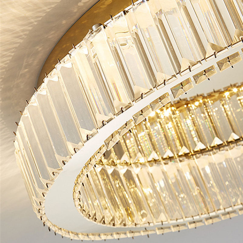 Stainless-Steel LED Ceiling Light in Modern Luxury Style Crystal Circular Flush Mount for Bedroom