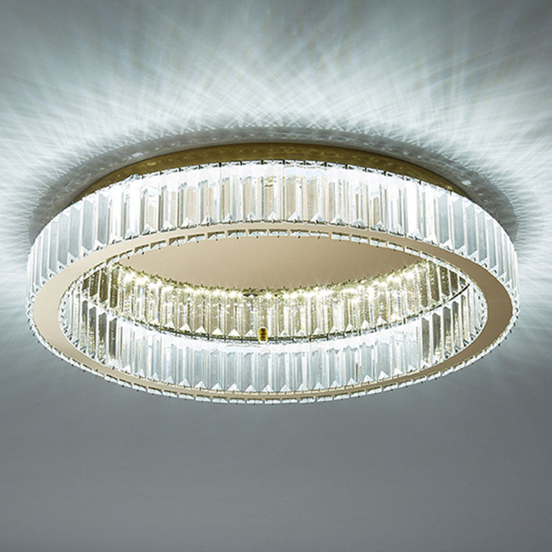 Stainless-Steel LED Ceiling Light in Modern Luxury Style Crystal Circular Flush Mount for Bedroom