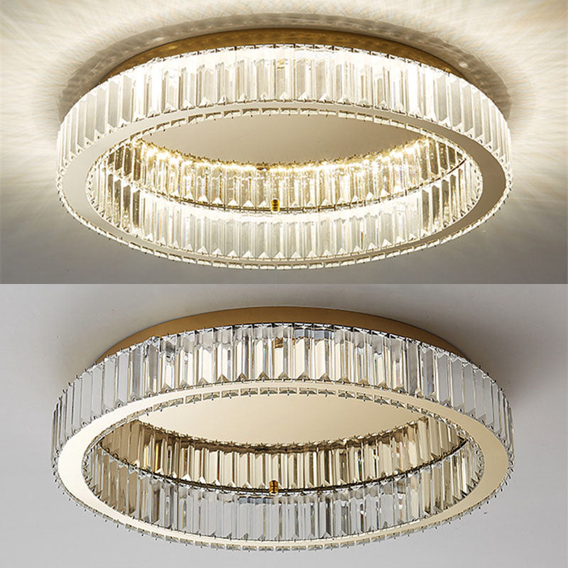 Stainless-Steel LED Ceiling Light in Modern Luxury Style Crystal Circular Flush Mount for Bedroom