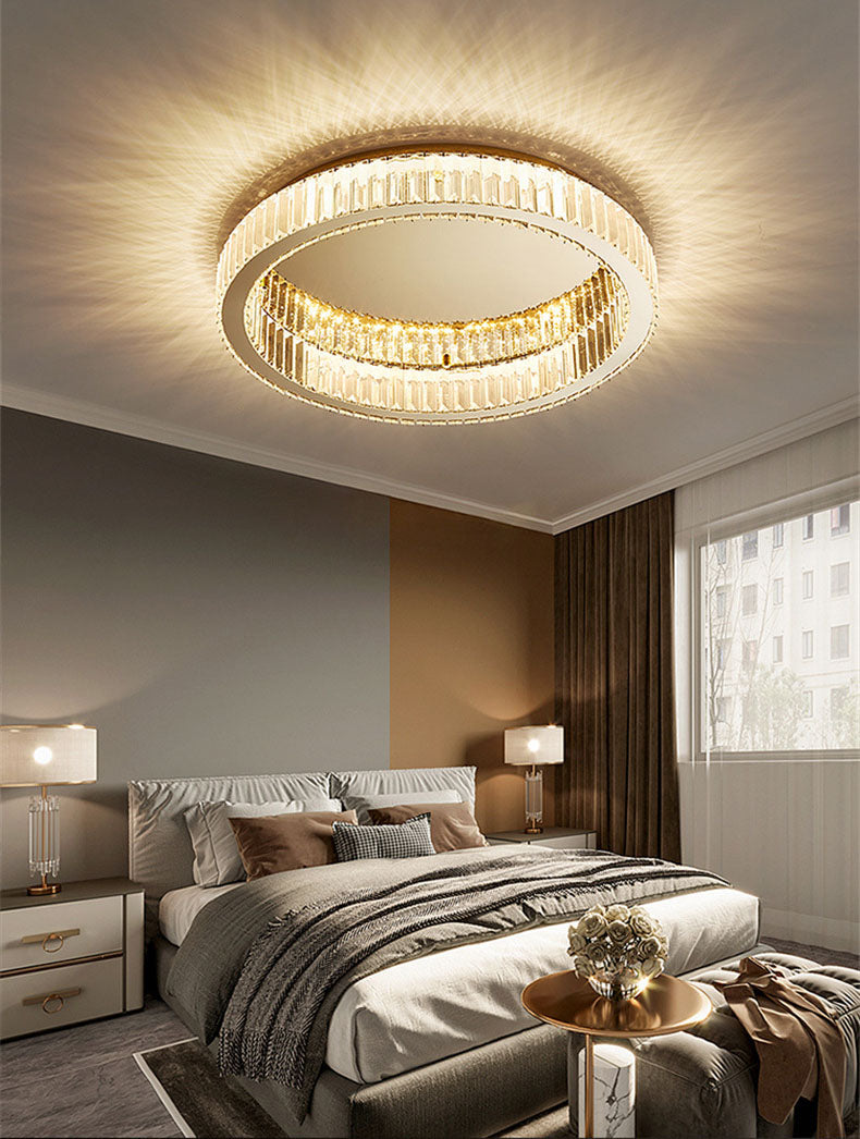 Stainless-Steel LED Ceiling Light in Modern Luxury Style Crystal Circular Flush Mount for Bedroom
