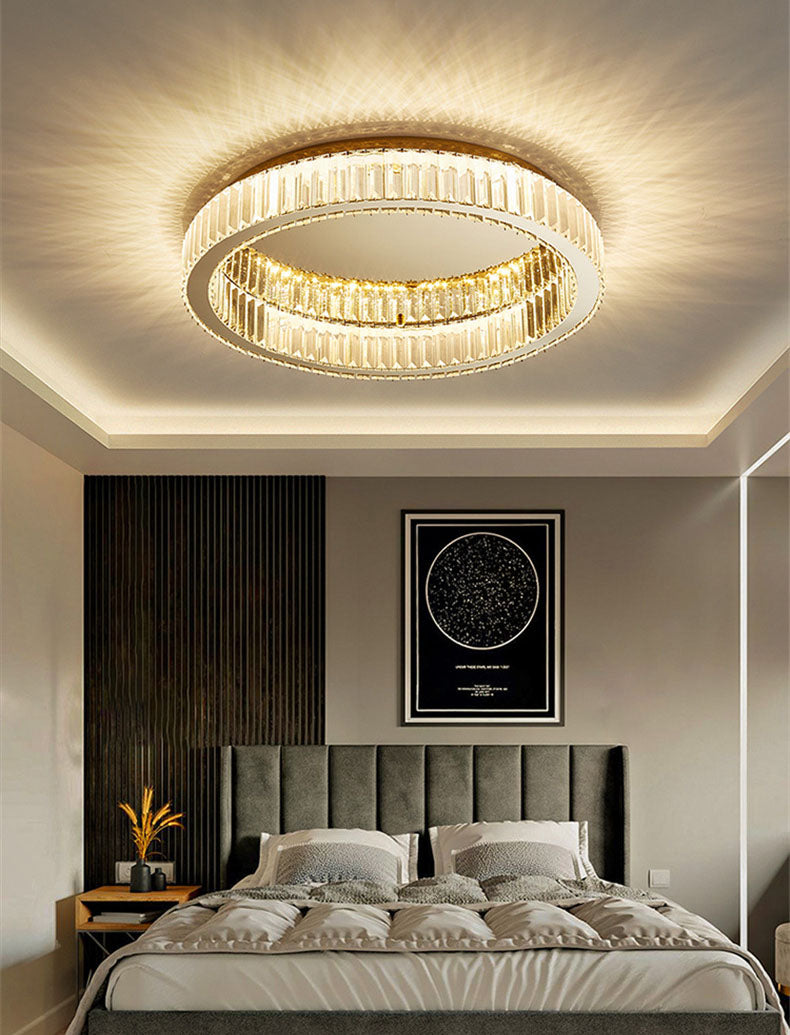 Stainless-Steel LED Ceiling Light in Modern Luxury Style Crystal Circular Flush Mount for Bedroom
