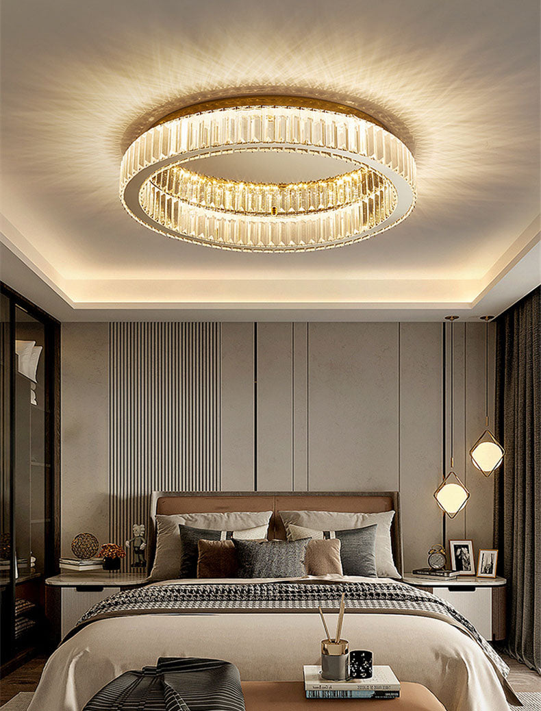 Stainless-Steel LED Ceiling Light in Modern Luxury Style Crystal Circular Flush Mount for Bedroom