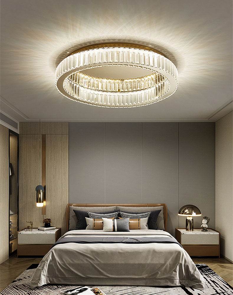 Stainless-Steel LED Ceiling Light in Modern Luxury Style Crystal Circular Flush Mount for Bedroom