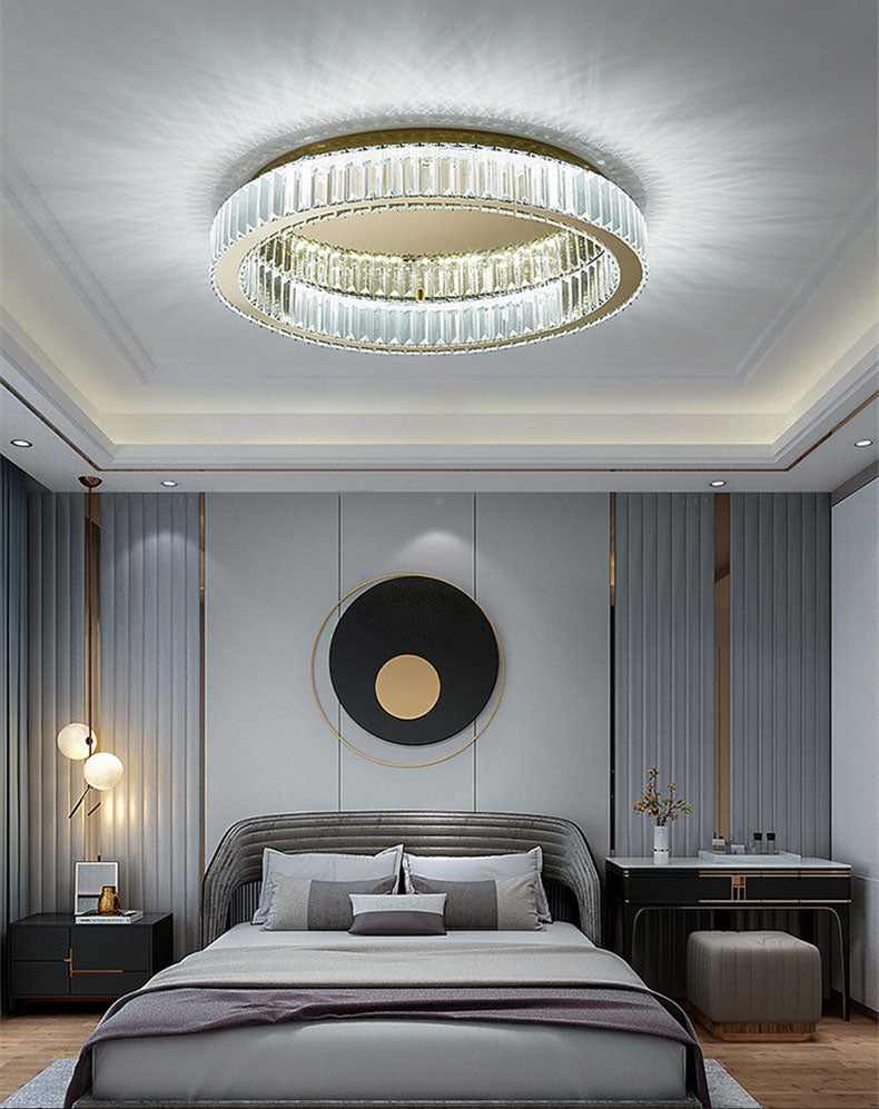 Stainless-Steel LED Ceiling Light in Modern Luxury Style Crystal Circular Flush Mount for Bedroom