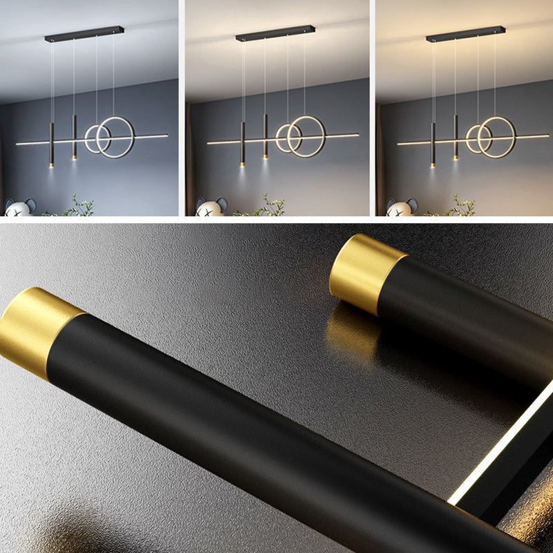 Iron Linear LED Island Light in Modern Minimalist Style Silica Gel Hanging Lamp for Interior Spaces