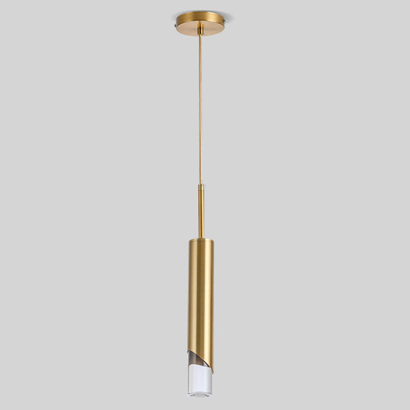 Modern Creative Cylindrical LED Pendant Light Wrought Iron Hanging Lamp with Acrylic Shade