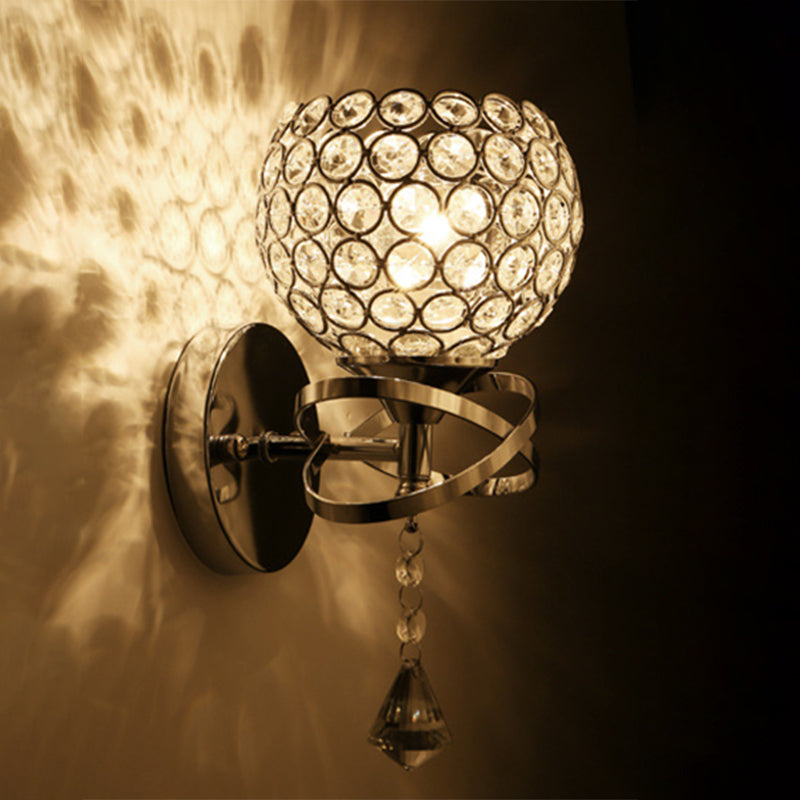 Chrome Finish Globe Wall Light Modernism 1 Head Crystal Wall Sconce Light for Foyer