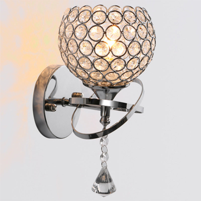 Chrome Finish Globe Wall Light Modernism 1 Head Crystal Wall Sconce Light for Foyer