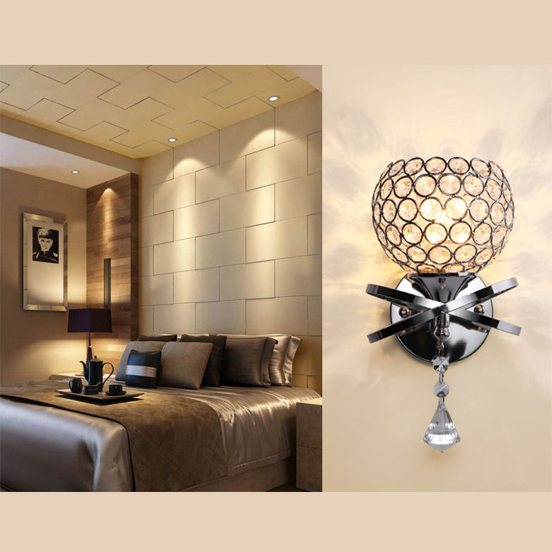 Chrome Finish Globe Wall Light Modernism 1 Head Crystal Wall Sconce Light for Foyer