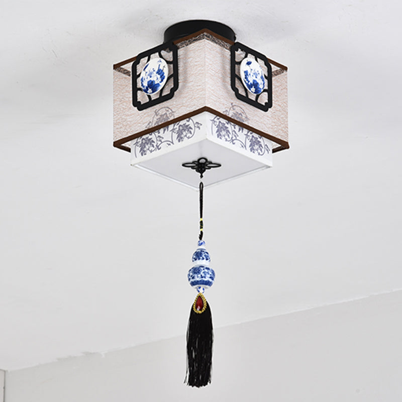 Luz de techo semi raspador de pasillo minimalista semi descarga con sombra de tela cuadrada en blanco