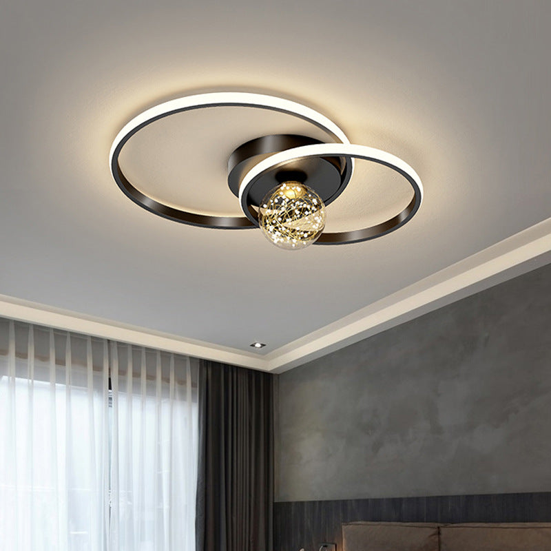 Cirkel plafondgemonteerd armatuur Nordic metalen LED slaapkamer plafondlamp in zwart