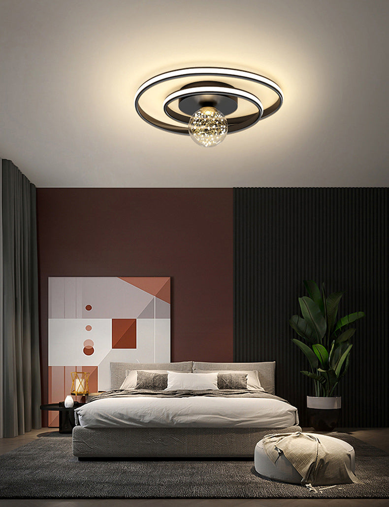 Cirkel plafondgemonteerd armatuur Nordic metalen LED slaapkamer plafondlamp in zwart