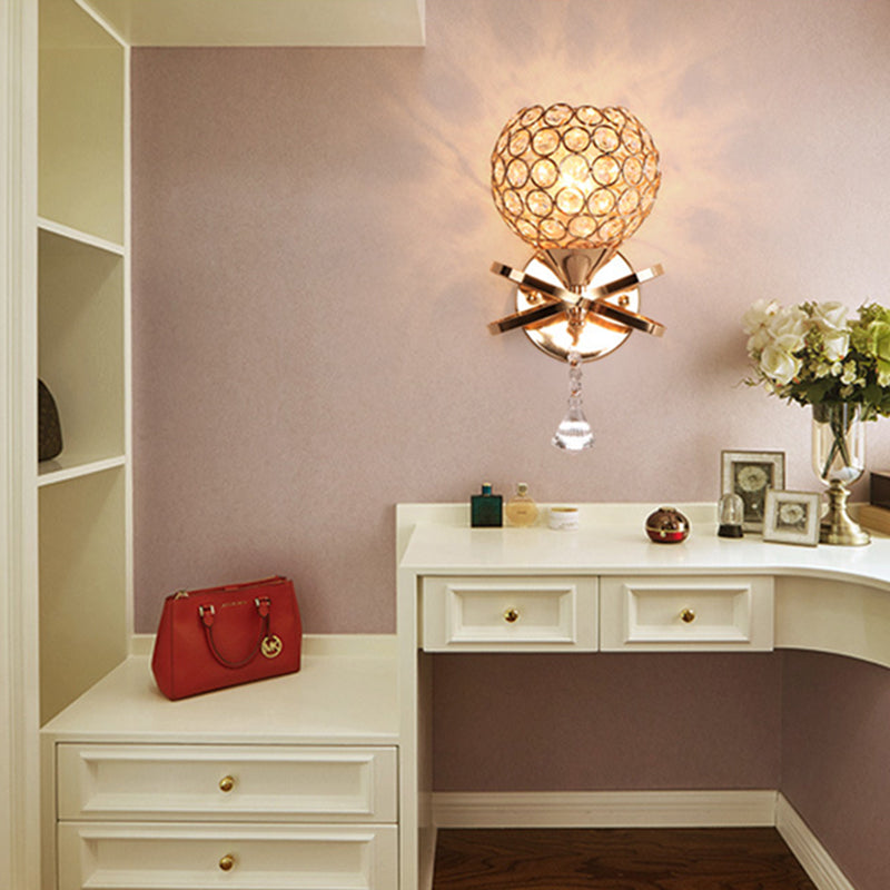 Modern Style Wall Lamp Spherical Sconce Lighting with Crystal Shade for Bedroom
