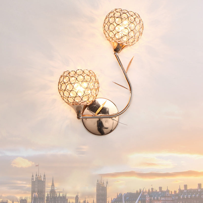 Modern Style Wall Lamp Spherical Sconce Lighting with Crystal Shade for Bedroom
