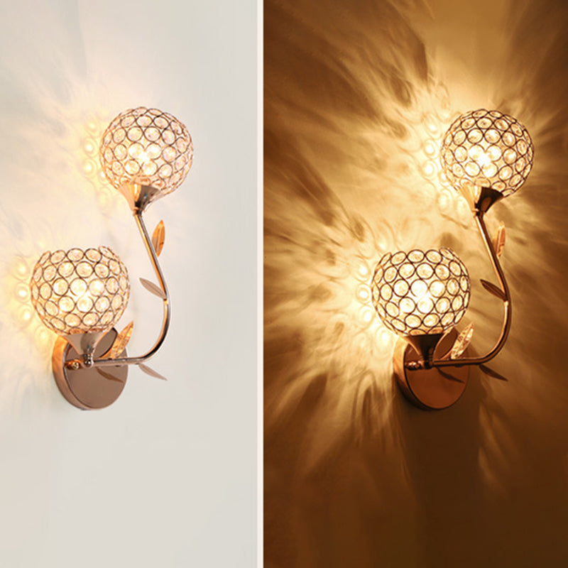 Modern Style Wall Lamp Spherical Sconce Lighting with Crystal Shade for Bedroom