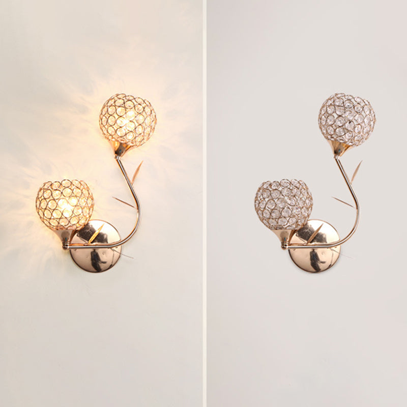 Modern Style Wall Lamp Spherical Sconce Lighting with Crystal Shade for Bedroom