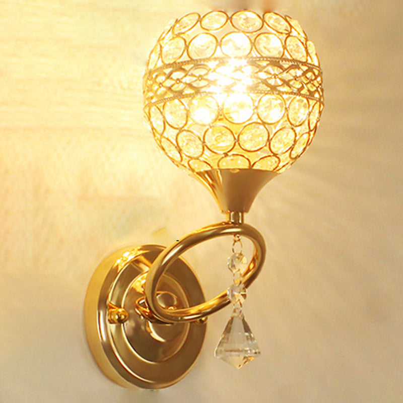 Living Room Wall Sconce Modern Golden Wall Lamp with Ball Crystal Shade