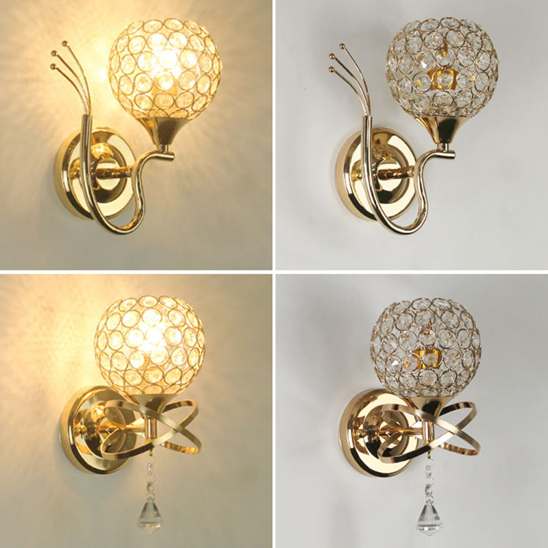 Living Room Wall Sconce Modern Golden Wall Lamp with Ball Crystal Shade