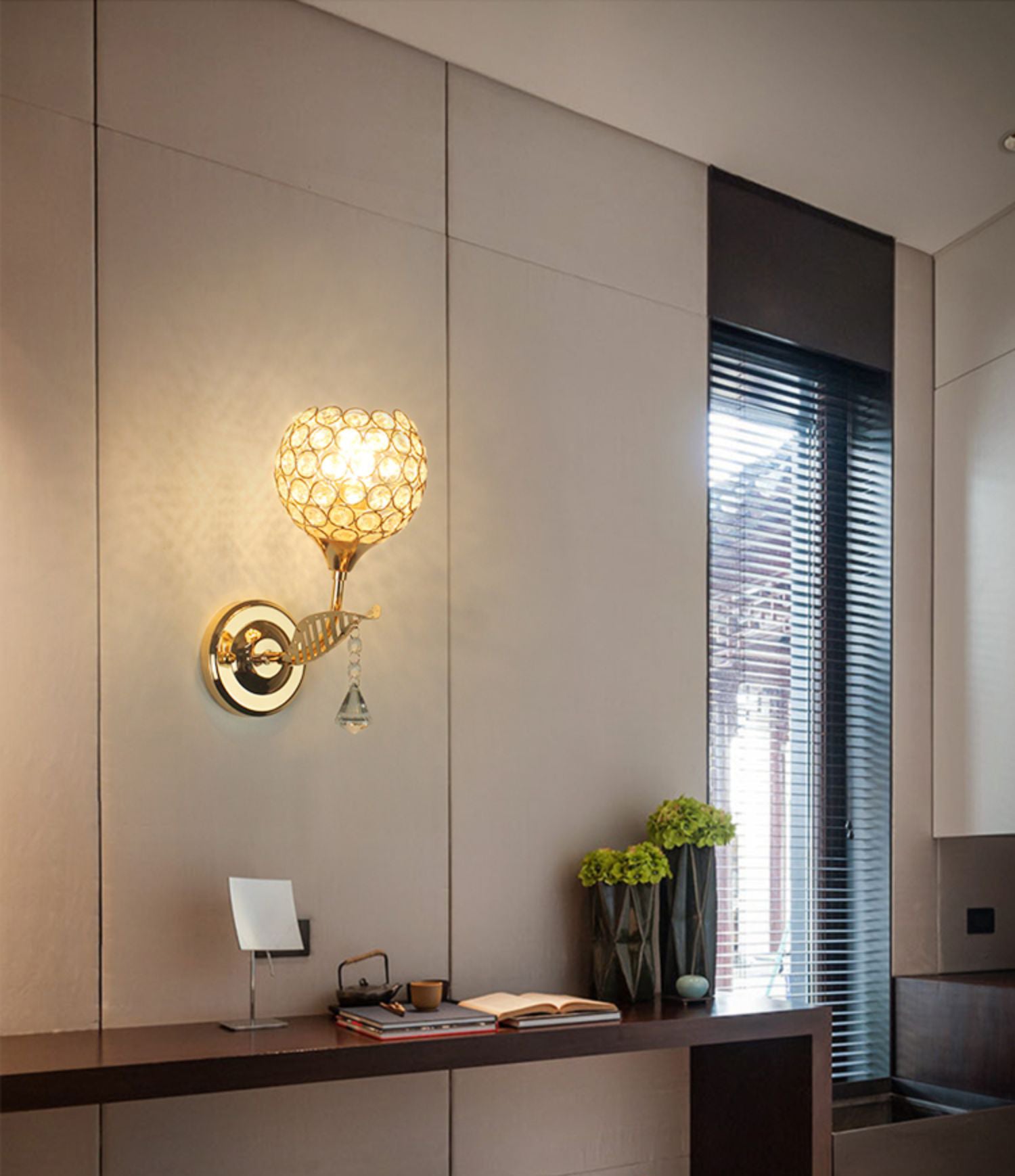 Living Room Wall Sconce Modern Golden Wall Lamp with Ball Crystal Shade