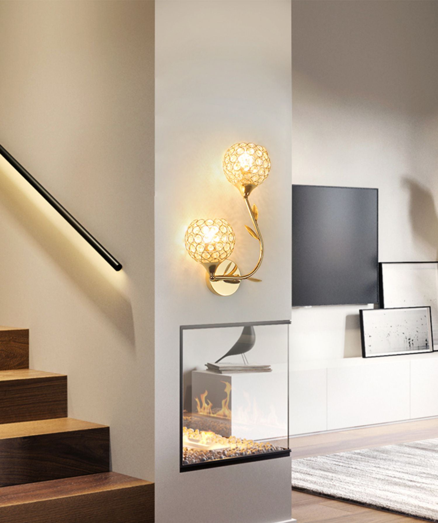 Living Room Wall Sconce Modern Golden Wall Lamp with Ball Crystal Shade