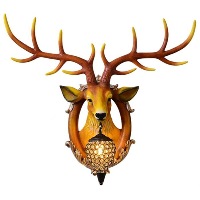 Resin Deer Wall Sconce Lamp Decorative 1-Light Crystal Wall Light for Living Room