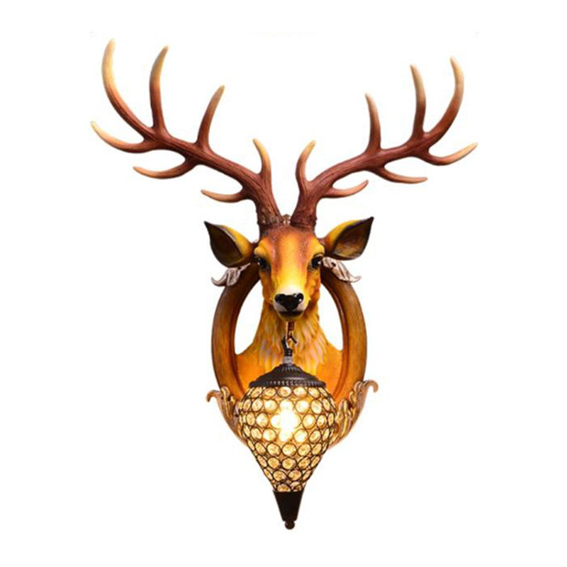 Resin Deer Wall Sconce Lamp Decorative 1-Light Crystal Wall Light for Living Room