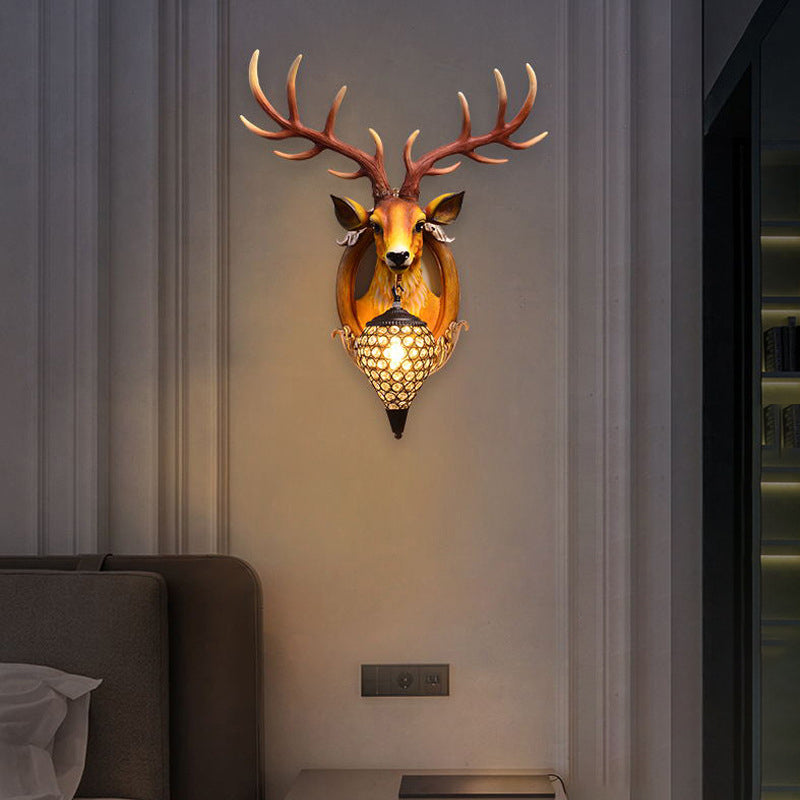 Resin Deer Wall Sconce Lamp Decorative 1-Light Crystal Wall Light for Living Room
