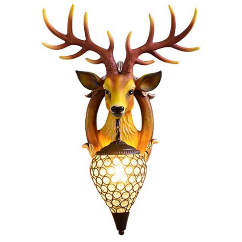 Resin Deer Wall Sconce Lamp Decorative 1-Light Crystal Wall Light for Living Room