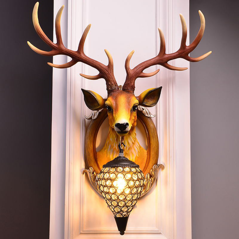 Resin Deer Wall Sconce Lamp Decorative 1-Light Crystal Wall Light for Living Room