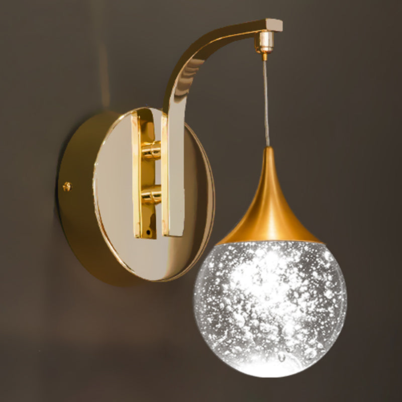 Crystal Spherical Wall Light Sconce Minimalist Gold Finish Wall Light for Bedroom