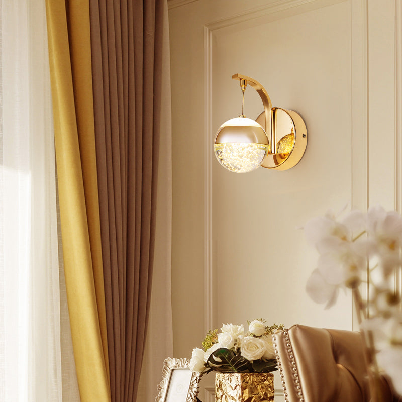 Crystal Spherical Wall Light Sconce Minimalist Gold Finish Wall Light for Bedroom