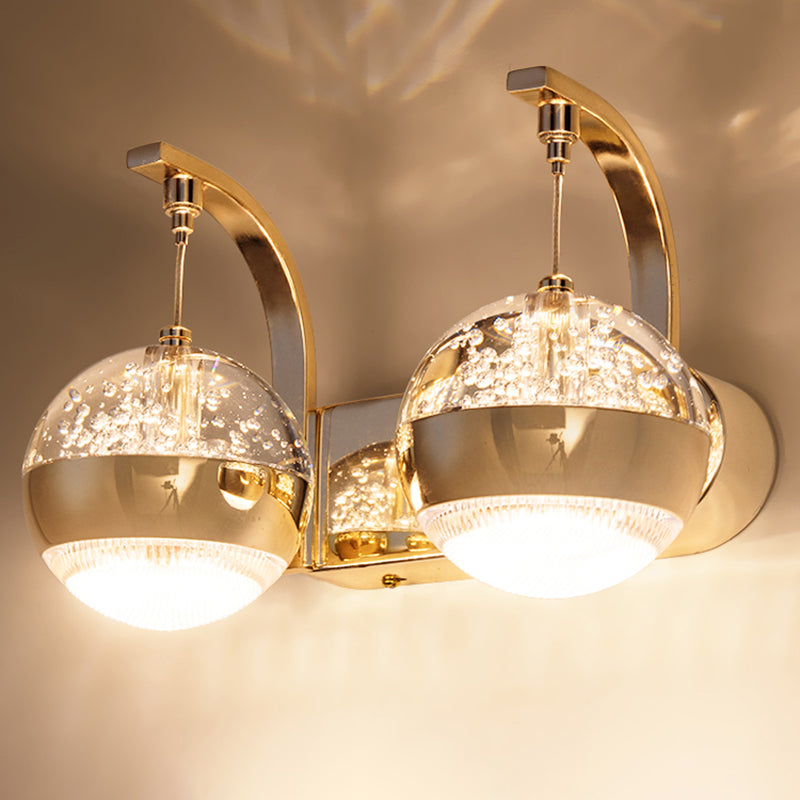 Crystal Spherical Wall Light Sconce Minimalist Gold Finish Wall Light for Bedroom