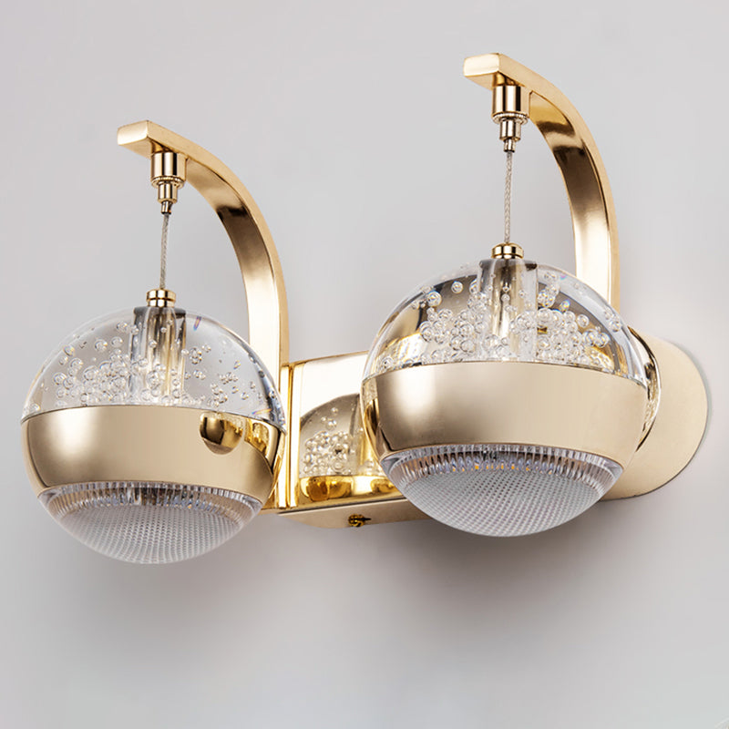 Crystal Spherical Wall Light Sconce Minimalist Gold Finish Wall Light for Bedroom