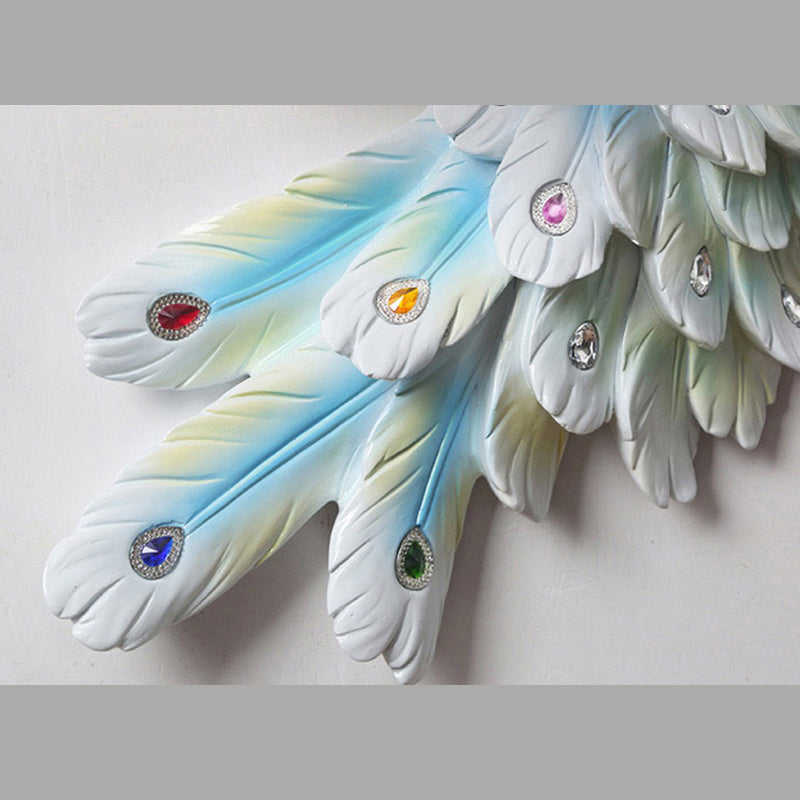 Peacock Wall Sconce Art Decor Resin 1-Light Living Room Wall Lamp with Spherical Crystal Shade