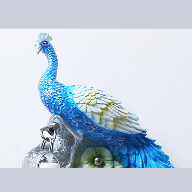 Peacock Wall Sconce Art Decor Resin 1-Light Living Room Wall Lamp with Spherical Crystal Shade