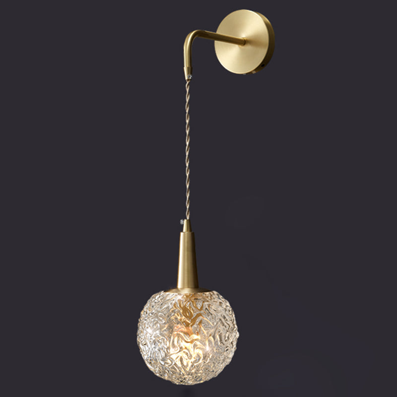 Spherical Bedside Wall Hanging Lamp Crystal 1 Head Minimalist Wall Light in Brass