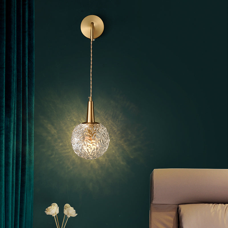 Spherical Bedside Wall Hanging Lamp Crystal 1 Head Minimalist Wall Light in Brass