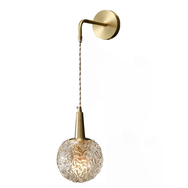 Spherical Bedside Wall Hanging Lamp Crystal 1 Head Minimalist Wall Light in Brass