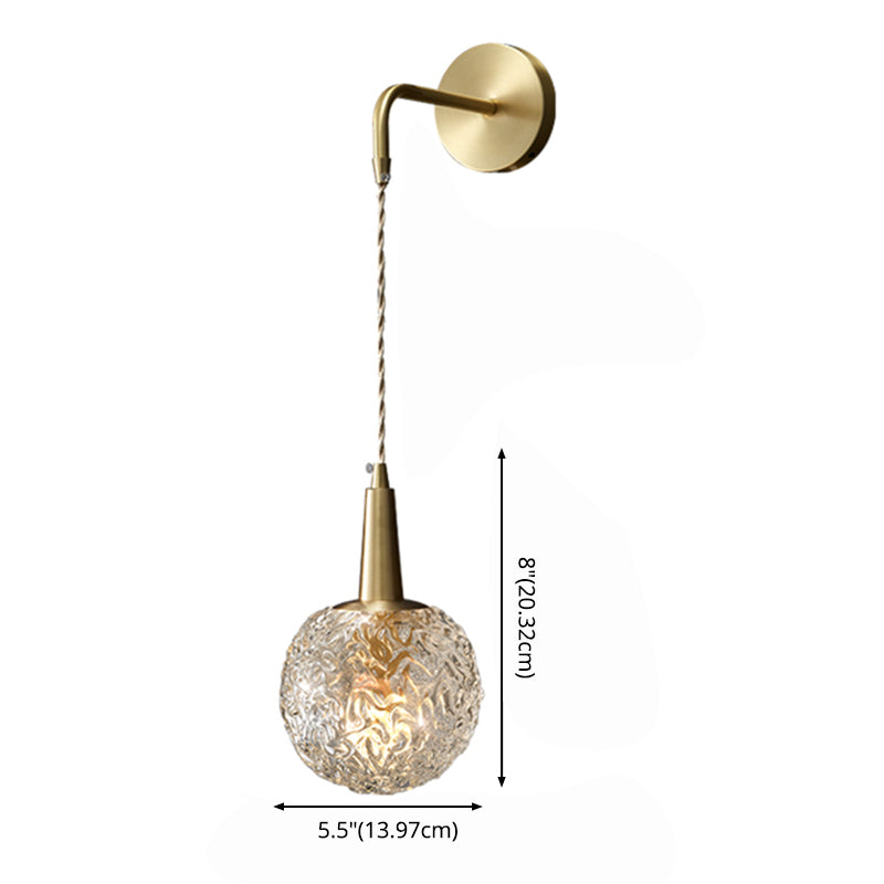 Spherical Bedside Wall Hanging Lamp Crystal 1 Head Minimalist Wall Light in Brass
